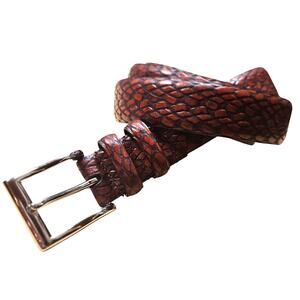 Men's Italian Embossed Leather Belt Brown Mimics Reptile Skin Texture Sz 44/110